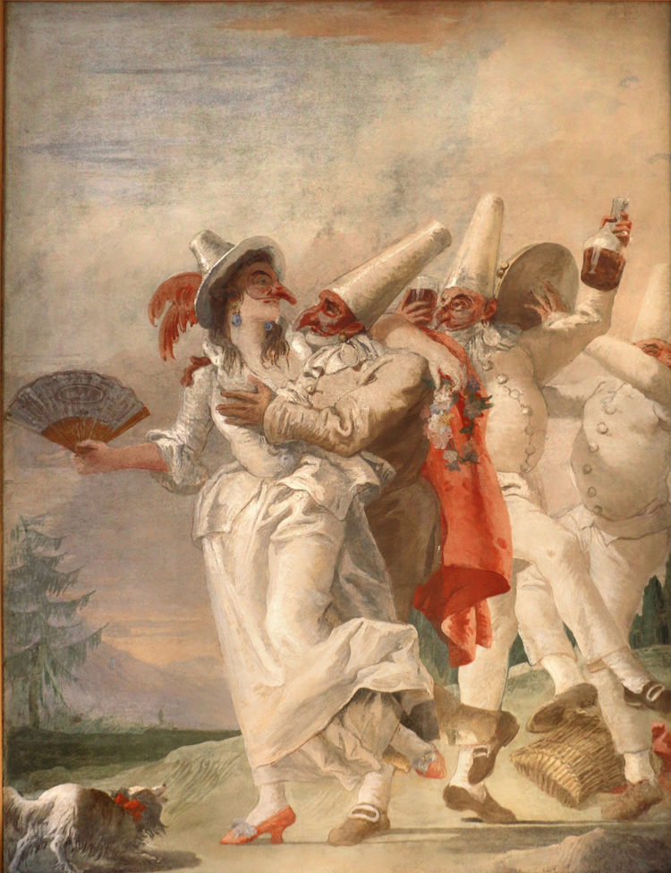 Pulcinella innamorato, Fresko,
Villa Zianigo, heute im Ca’ Rezzonico
(1793), bekannt als „Pulcinella in Love“