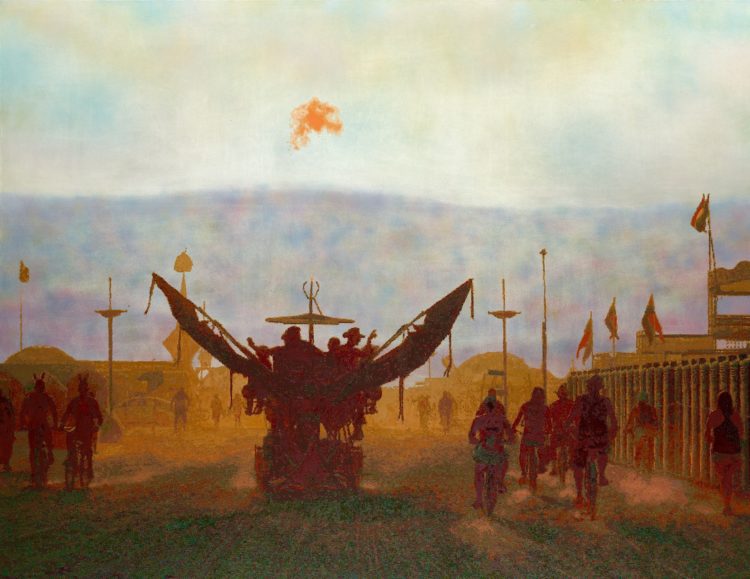 Römer + Römer, 7:30 between GlamCocks and Contraptionists, 2018, Öl und Acryl auf Leinwand, 230 x 300 cm